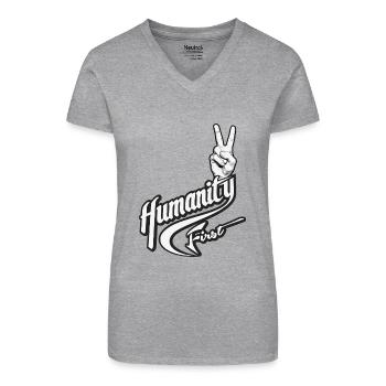Humanity First | True Peace Symbol - Organic Women's V-Neck T-Shirt - heather grey - Front
