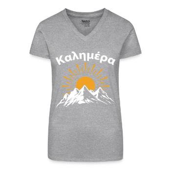 Griechenland Griechisch Spruch Guten Morgen - Bio Frauen T-Shirt mit V-Ausschnitt - Grau meliert - Vorne