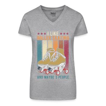 Roller Skating Retro - T-shirt bio col V Femme - gris chiné - Devant