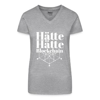Hätte Hätte Blockchain Kette | Lustiger Spruch - Bio Frauen T-Shirt mit V-Ausschnitt - Grau meliert - Vorne