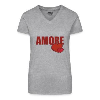 AMORE MIT HERZ - Bio Frauen T-Shirt mit V-Ausschnitt - Grau meliert - Vorne