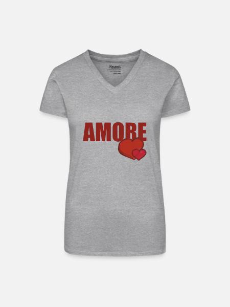 AMORE MIT HERZ - Bio Frauen T-Shirt mit V-Ausschnitt - Grau meliert