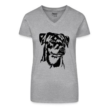 Chiens de chasse Terrier allemand Portrait Wilsigns - T-shirt bio col V Femme - gris chiné - Devant