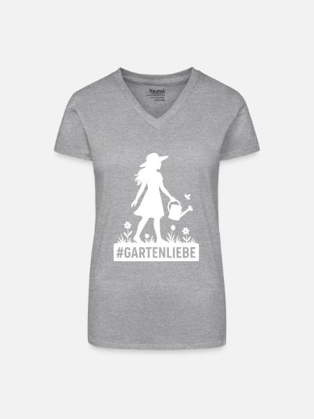 Gartenliebe - Bio Frauen T-Shirt mit V-Ausschnitt - Grau meliert