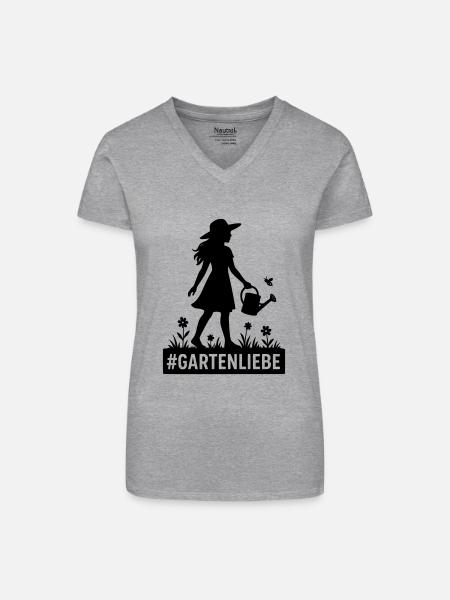 Gartenliebe - Bio Frauen T-Shirt mit V-Ausschnitt - Grau meliert