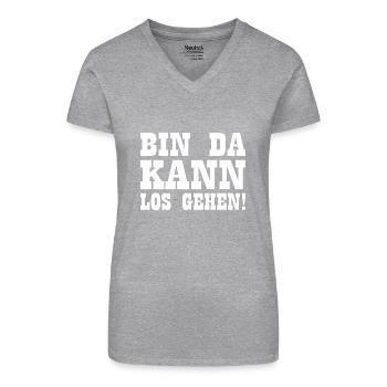 Bin da kann losgehen - Bio Frauen T-Shirt mit V-Ausschnitt - Grau meliert - Vorne