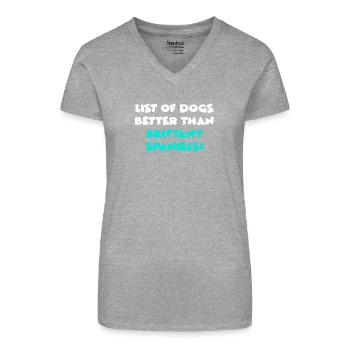 Épagneul Breton - T-shirt bio col V Femme - gris chiné - Devant