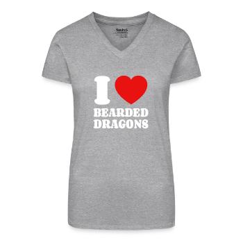 I Love Bearded Dragons Bartagamen-Liebhaber - Bio Frauen T-Shirt mit V-Ausschnitt - Grau meliert - Vorne
