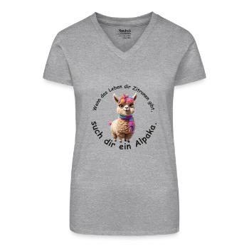 Such dir ein Alpaka - Bio Frauen T-Shirt mit V-Ausschnitt - Grau meliert - Vorne