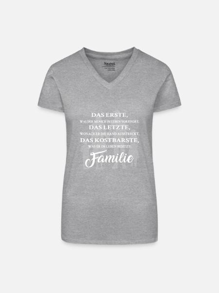 Familie - Bio Frauen T-Shirt mit V-Ausschnitt - Grau meliert