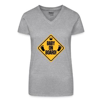 baby_on_board_b - Bio vrouwen T-shirt met V-hals - grijs gemêleerd - Voor