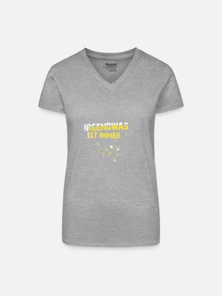 Irgendwas ist immer - Bio Frauen T-Shirt mit V-Ausschnitt - Grau meliert