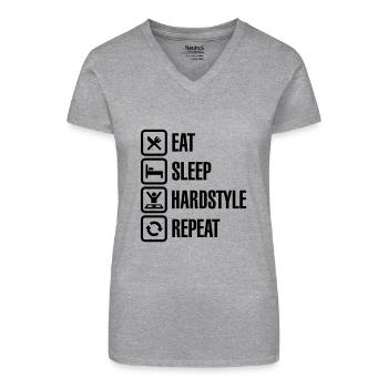 Eat Sleep hardstyle Repeat - Bio Frauen T-Shirt mit V-Ausschnitt - Grau meliert - Vorne