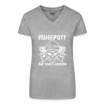 Ruhrpott 3 Skull Bergmann - Bio Frauen T-Shirt mit V-Ausschnitt - Grau meliert - Vorne