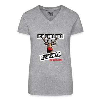 Ich lauf auf Glühwein red nose level Rentier - Bio Frauen T-Shirt mit V-Ausschnitt - Grau meliert - Vorne