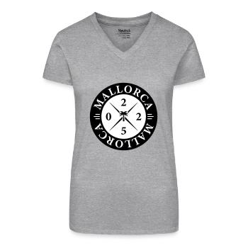 Mallorca 2025 - Bio Frauen T-Shirt mit V-Ausschnitt - Grau meliert - Vorne