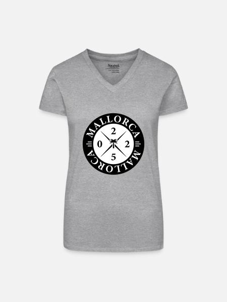 Mallorca 2025 - Bio Frauen T-Shirt mit V-Ausschnitt - Grau meliert