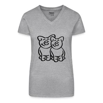 Cute Pigs - Bio Frauen T-Shirt mit V-Ausschnitt - Grau meliert - Vorne