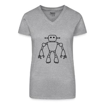 Robot Man - T-shirt bio col V Femme - gris chiné - Devant
