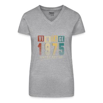 1975 Jahrgang 1975 Jahrgang 1975 Geburtstag. Jahr 2 - Bio Frauen T-Shirt mit V-Ausschnitt - Grau meliert - Vorne