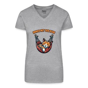 Süße Katze immer mit der Ruhe - Bio Frauen T-Shirt mit V-Ausschnitt - Grau meliert - Vorne