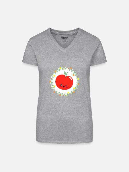 Happy Apple - Bio Frauen T-Shirt mit V-Ausschnitt - Grau meliert