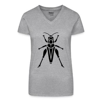 Insekt - Grashüpfer - Bio Frauen T-Shirt mit V-Ausschnitt - Grau meliert - Vorne