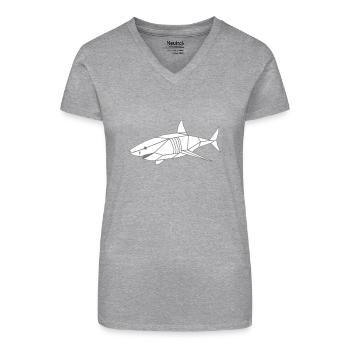 Polygone shark - Bio Frauen T-Shirt mit V-Ausschnitt - Grau meliert - Vorne