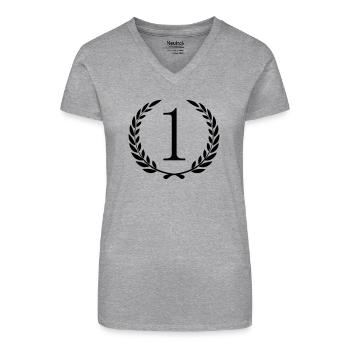 Winner wreath laurel wreath around first number 1 - Organic Women's V-Neck T-Shirt - heather grey - Front