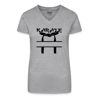 OBI Band 3 - Bio Frauen T-Shirt mit V-Ausschnitt - Grau meliert - Vorne