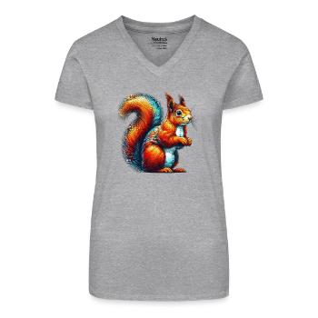 Eichhörnchen - Bio Frauen T-Shirt mit V-Ausschnitt - Grau meliert - Vorne