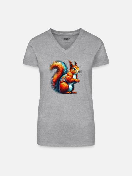 Eichhörnchen - Bio Frauen T-Shirt mit V-Ausschnitt - Grau meliert
