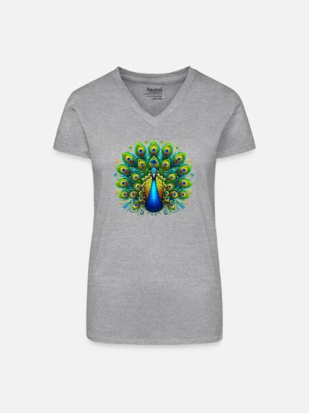 Pfau - Bio Frauen T-Shirt mit V-Ausschnitt - Grau meliert