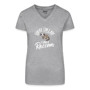 Joke Waschbär Kotze Kollektion T-Shirt - Bio Frauen T-Shirt mit V-Ausschnitt - Grau meliert - Vorne