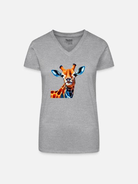 Giraffa - Giraffe - Bio Frauen T-Shirt mit V-Ausschnitt - Grau meliert