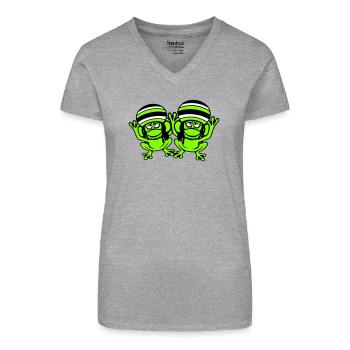 2 Frösche Reggae Musik Rasta Haare Mütze Jamaika - Bio Frauen T-Shirt mit V-Ausschnitt - Grau meliert - Vorne
