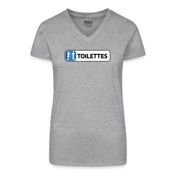TOILETTES - T-shirt bio col V Femme - gris chiné - Devant