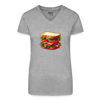 Sandwich - Bio Frauen T-Shirt mit V-Ausschnitt - Grau meliert - Vorne
