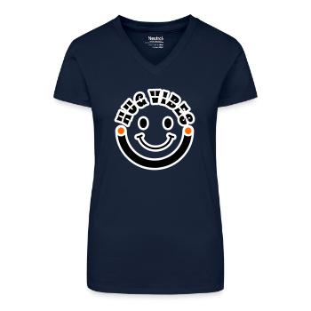 Minimalist Modern Hug Vibes Circle – Smile Curve - Organic Women's V-Neck T-Shirt - navy blue - Front