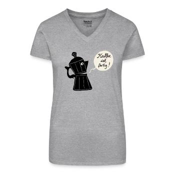 Kaffee ist fertig - Bio Frauen T-Shirt mit V-Ausschnitt - Grau meliert - Vorne