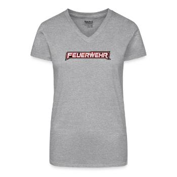 Feuerwehr Neon-Schriftzug - Bio Frauen T-Shirt mit V-Ausschnitt - Grau meliert - Vorne