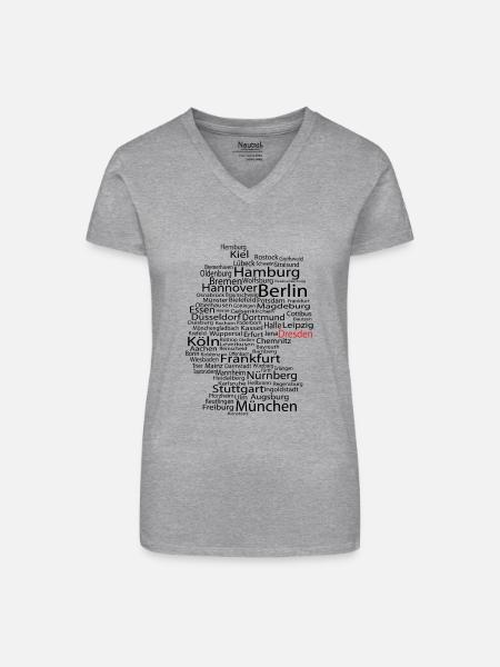 Dresden wordcloud - Bio Frauen T-Shirt mit V-Ausschnitt - Grau meliert