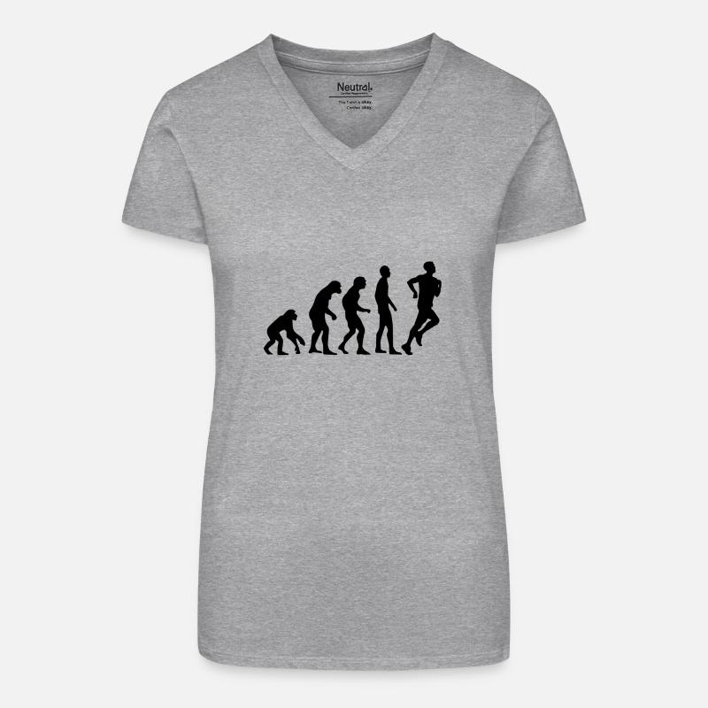 Human Evolution Jogging - Bio Frauen T-Shirt mit V-Ausschnitt - Grau meliert