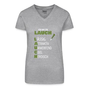 Lauch - Bio Frauen T-Shirt mit V-Ausschnitt - Grau meliert - Vorne
