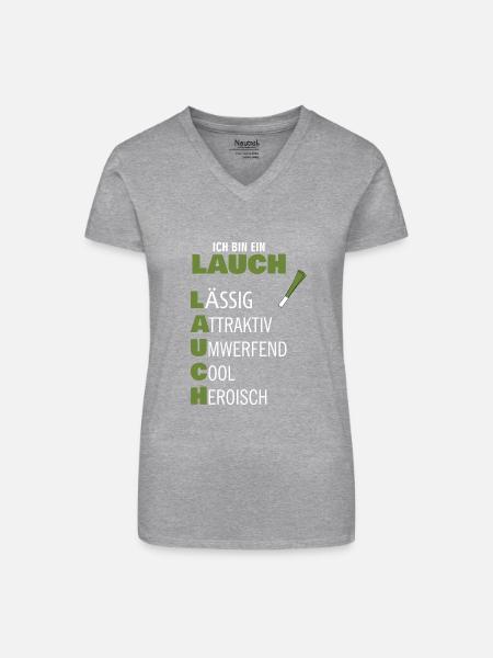 Lauch - Bio Frauen T-Shirt mit V-Ausschnitt - Grau meliert