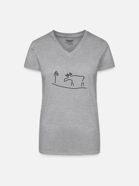 elch mit warnschild - Bio Frauen T-Shirt mit V-Ausschnitt - Grau meliert