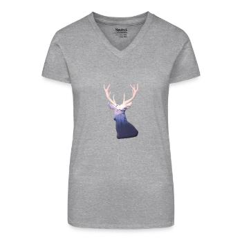 Hirsch - Bio Frauen T-Shirt mit V-Ausschnitt - Grau meliert - Vorne