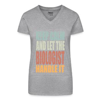 Keep Calm Biologe Spruch Biologe Geschenk - Bio Frauen T-Shirt mit V-Ausschnitt - Grau meliert - Vorne