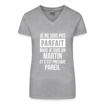 Nom de Famille - MARTIN - T-shirt bio col V Femme - gris chiné - Devant