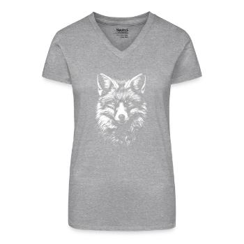 Renard Portrait Animal Sauvage Forêt Animaux Renards Animaux - T-shirt bio col V Femme - gris chiné - Devant